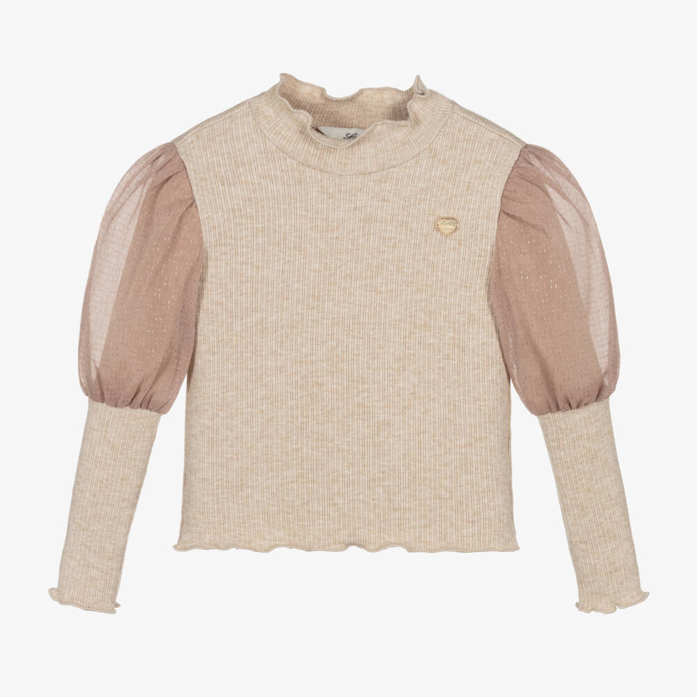 Le Chic-Girls Ribbed Beige Turtleneck | Childrensalon Outlet