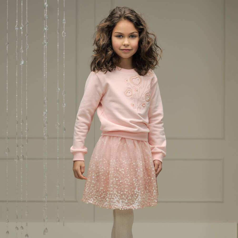 Le Chic-Girls Rose Tulle Sequin Skirt | Childrensalon Outlet