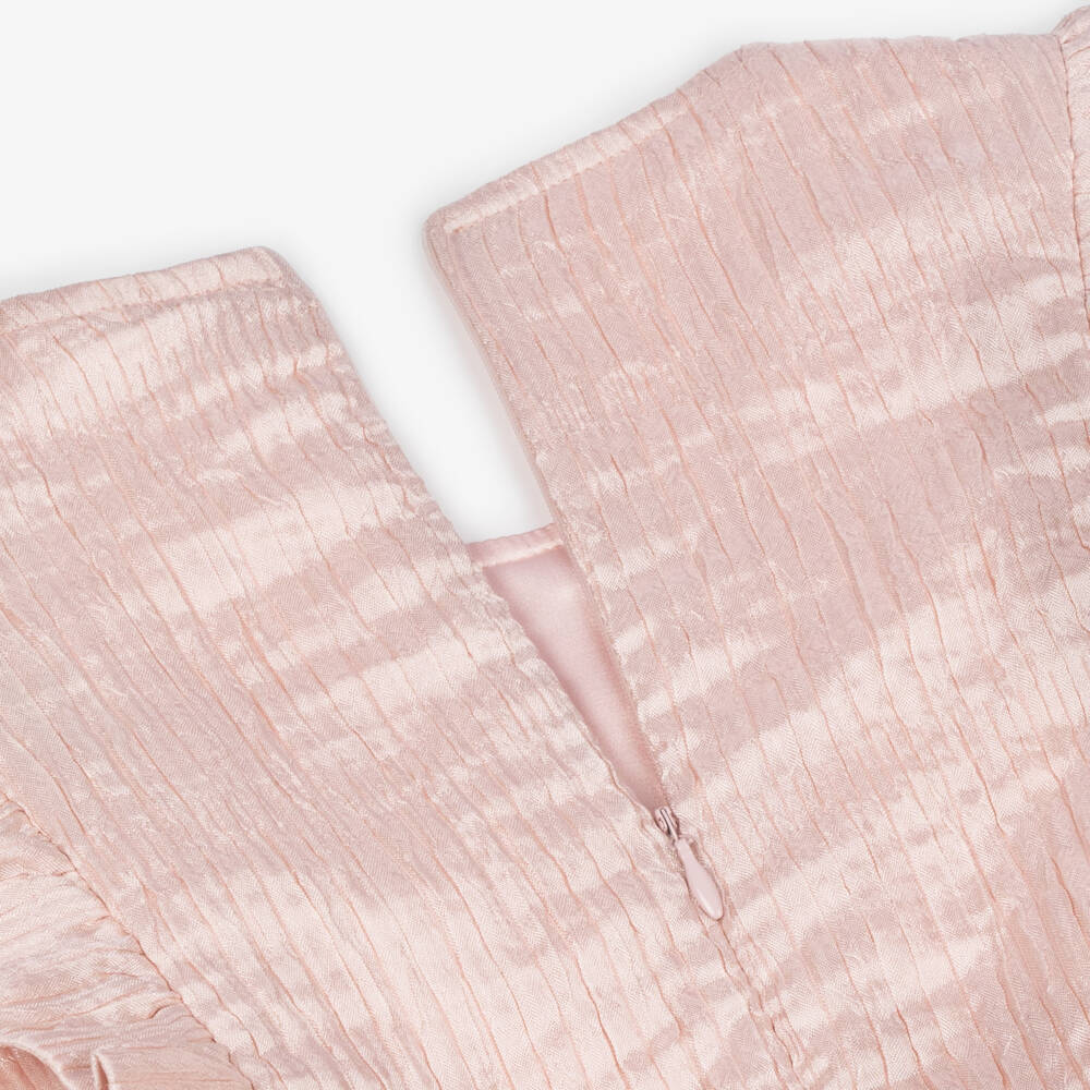 Le Chic-Girls Ruffled Pink Satin Romper | Childrensalon Outlet