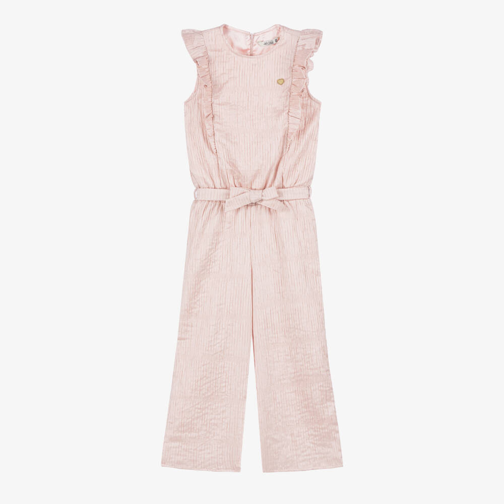 Le Chic-Girls Ruffled Pink Satin Romper | Childrensalon Outlet