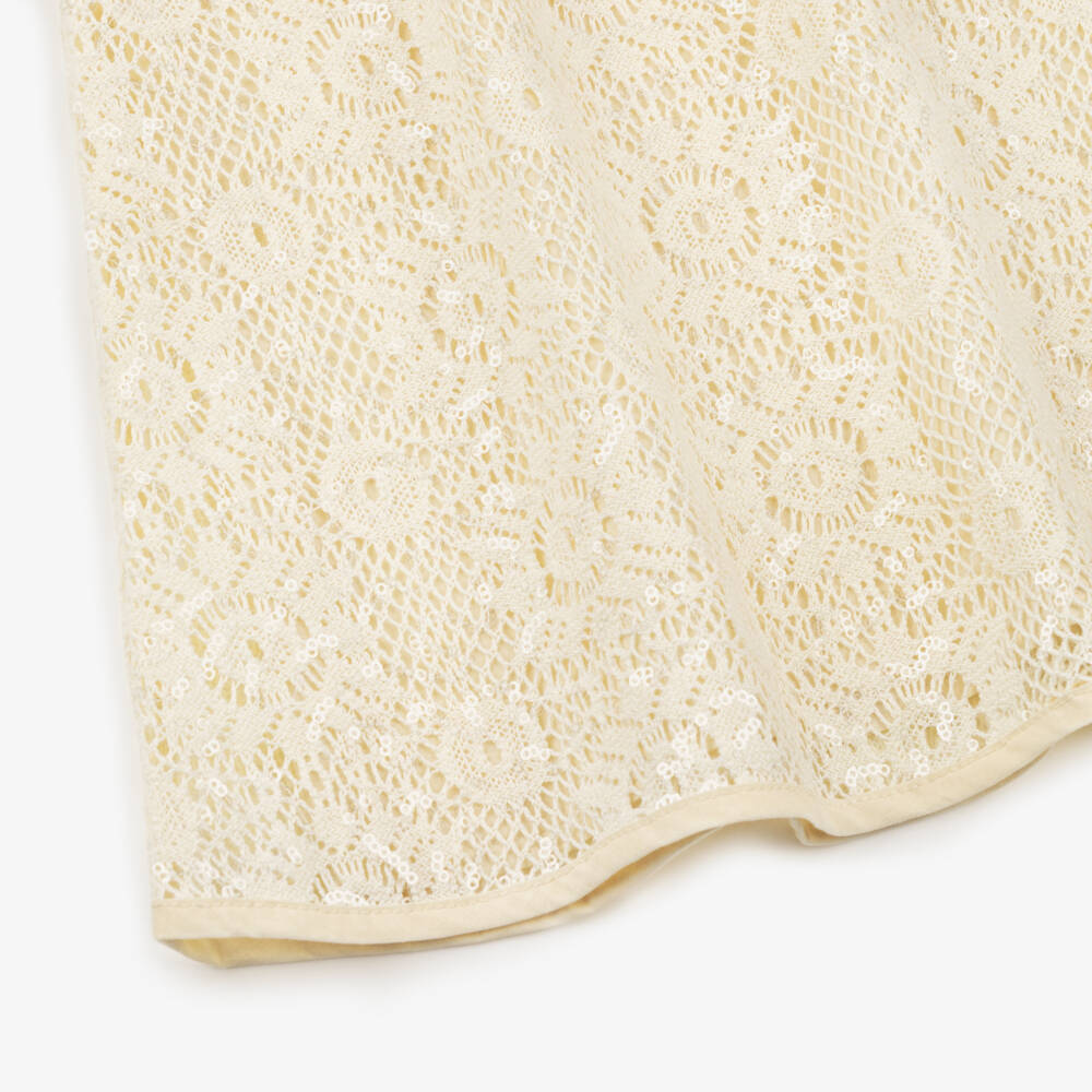 Le Chic-Girls Sequin-Embellished Ivory Crochet Dress | Childrensalon Outlet