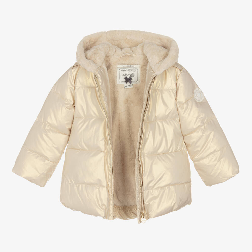 Le Chic-Girls Shimmering Gold Hooded Coat Set | Childrensalon Outlet