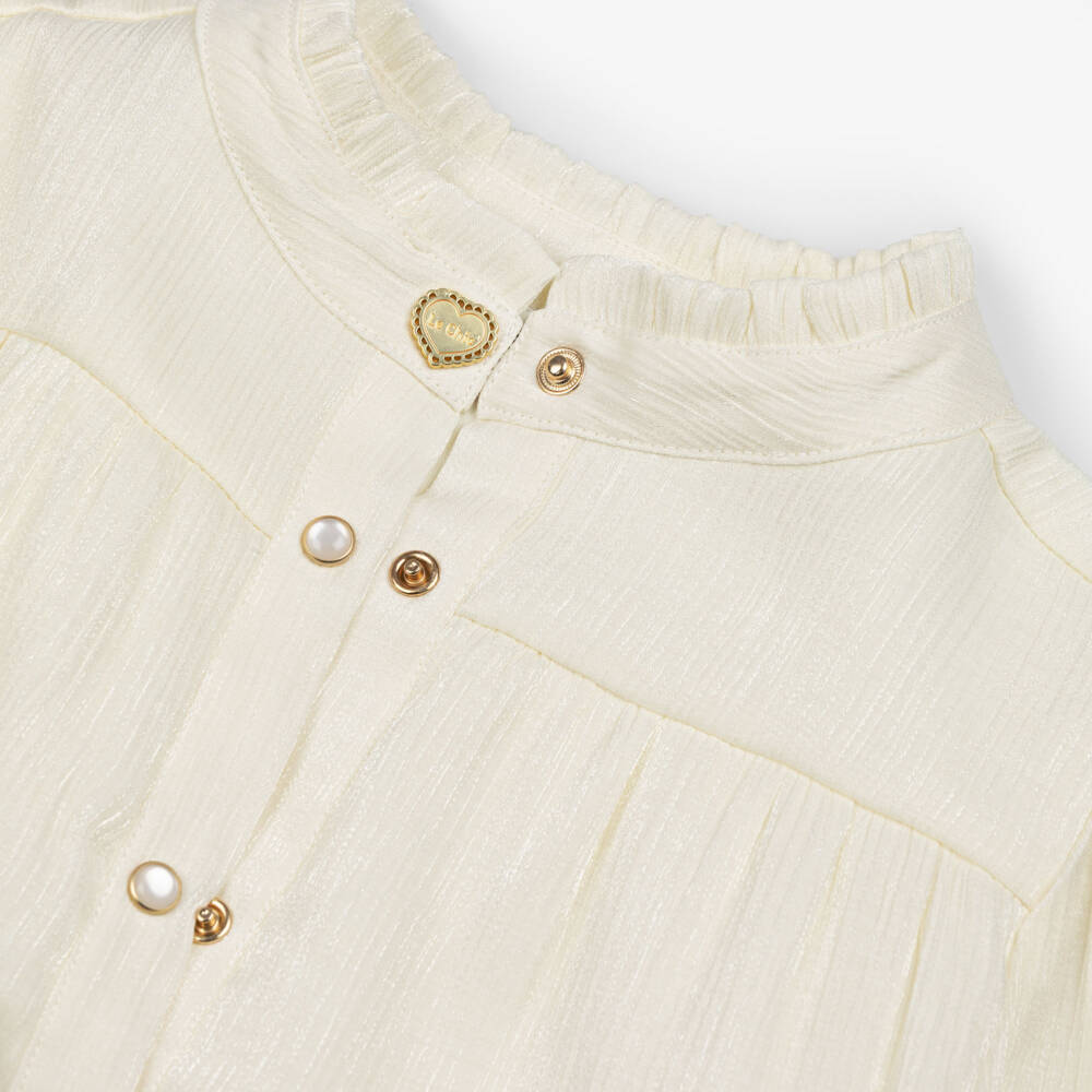 Le Chic-Girls Shimmery Ivory Long Sleeve Blouse | Childrensalon Outlet