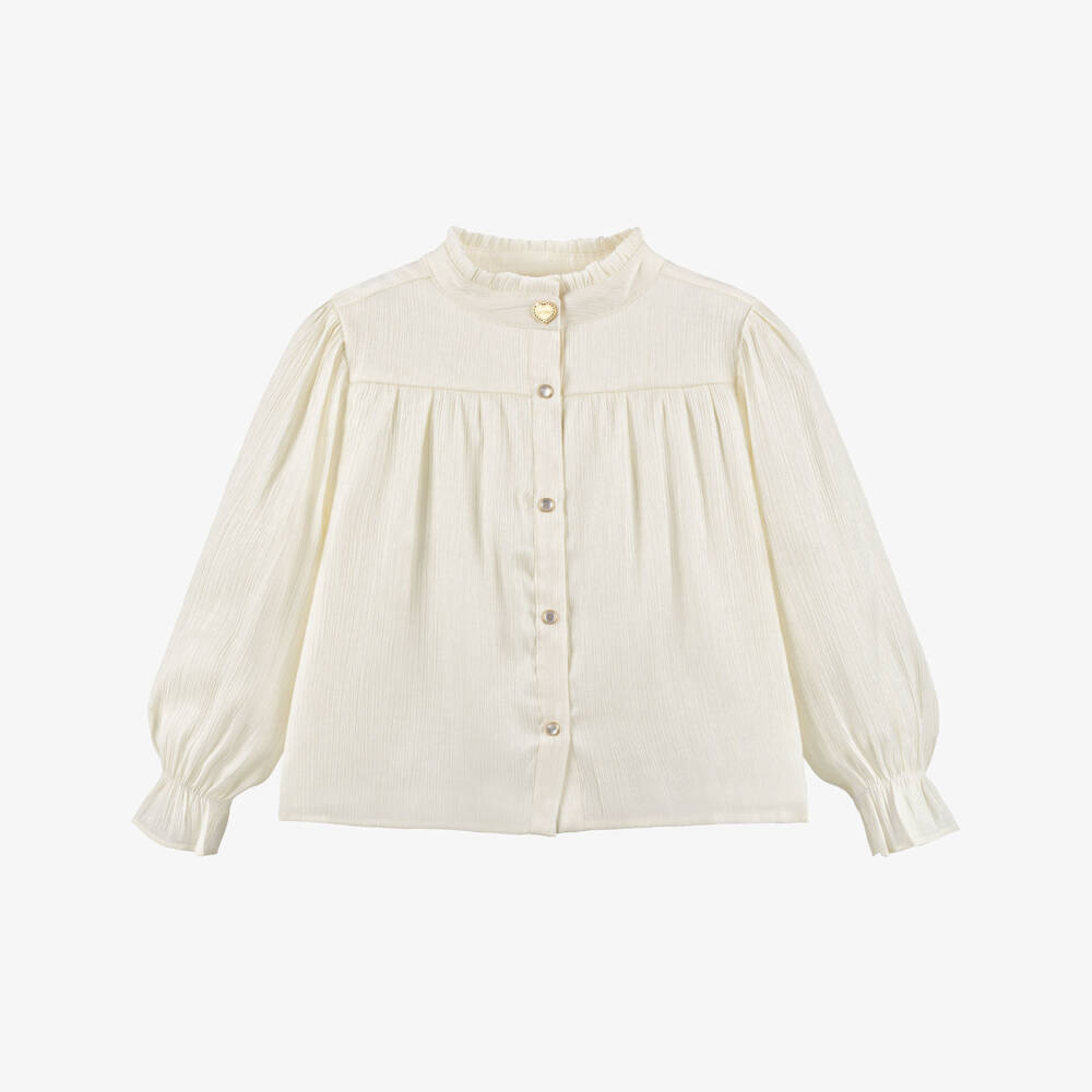 Le Chic-Girls Shimmery Ivory Long Sleeve Blouse | Childrensalon Outlet