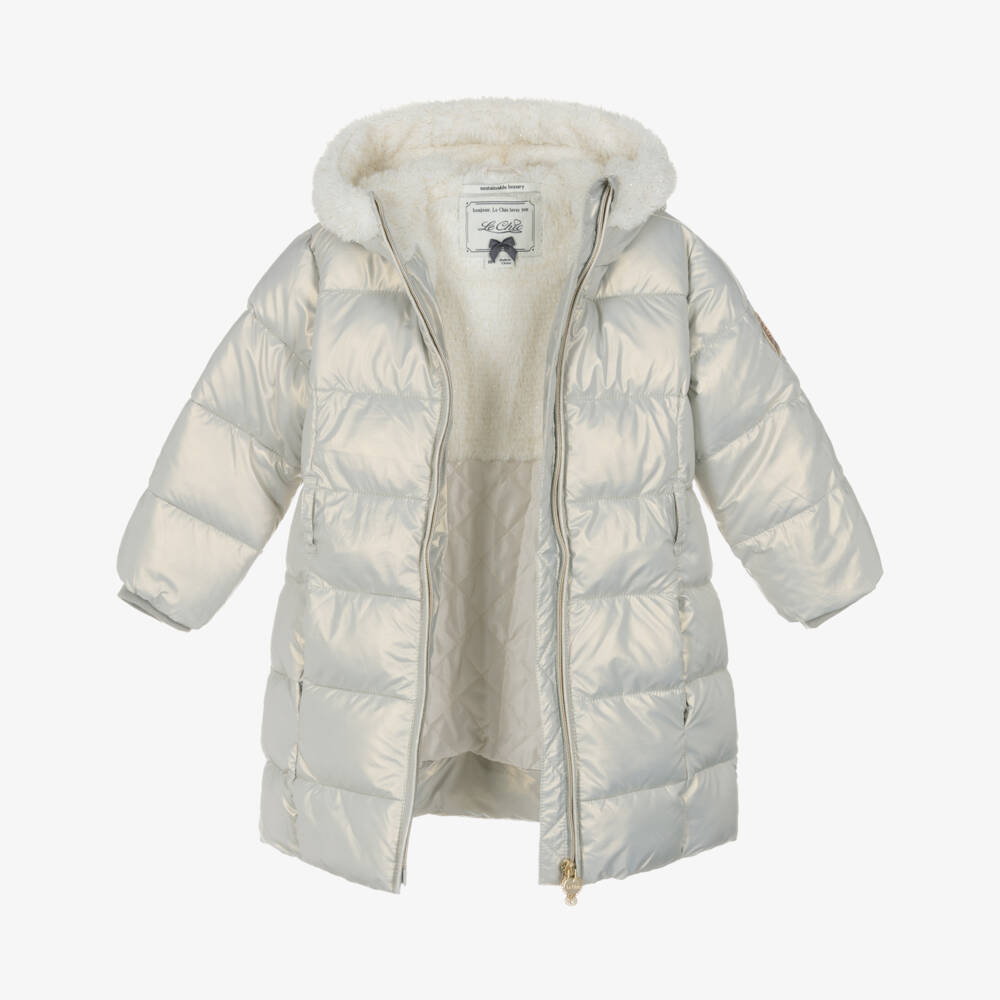Le Chic-Girls Silver Quilted Coat and Bag | Childrensalon Outlet