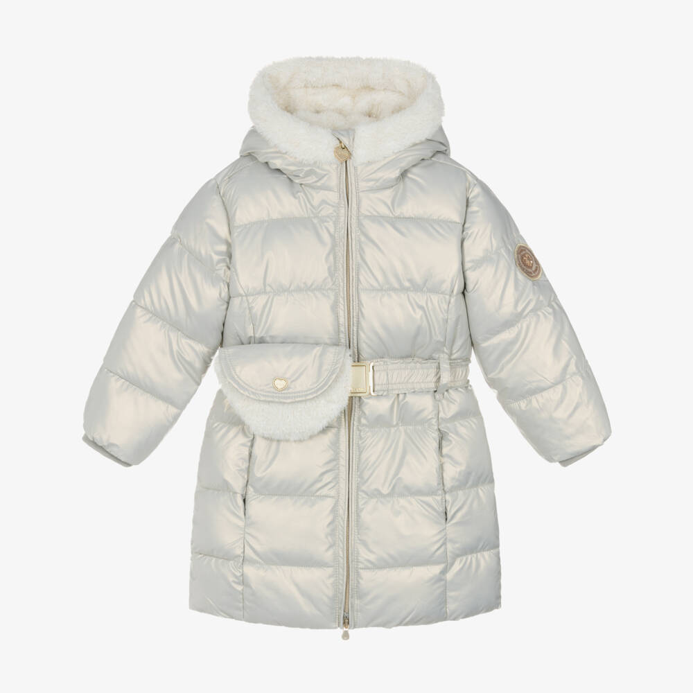 Le Chic-Girls Silver Quilted Coat and Bag | Childrensalon Outlet