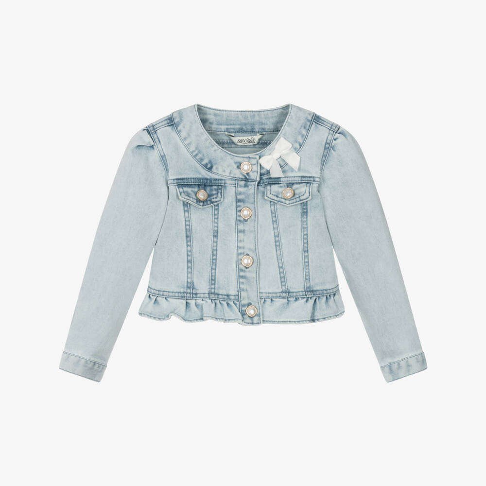 Le Chic-Girls Sky Blue Peplum Denim Jacket | Childrensalon Outlet
