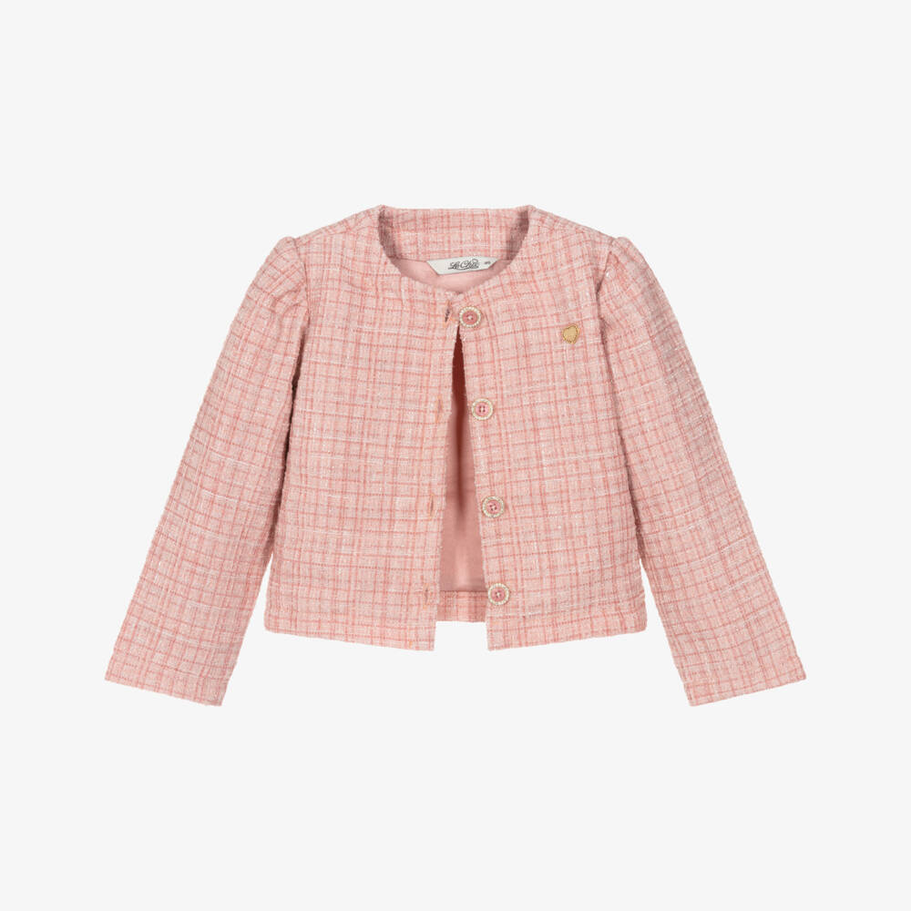 Le Chic-Girls Sparkly Pink Tweed Jacket with Diamanté Buttons | Childrensalon Outlet