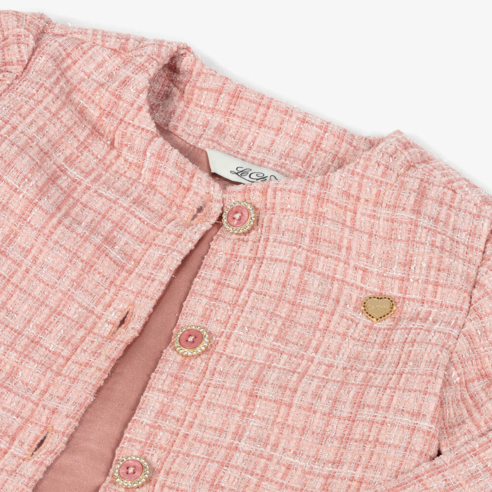 Le Chic-Girls Sparkly Pink Tweed Jacket with Diamanté Buttons | Childrensalon Outlet