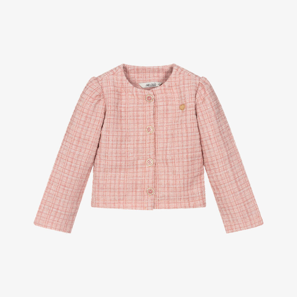Le Chic-Girls Sparkly Pink Tweed Jacket with Diamanté Buttons | Childrensalon Outlet