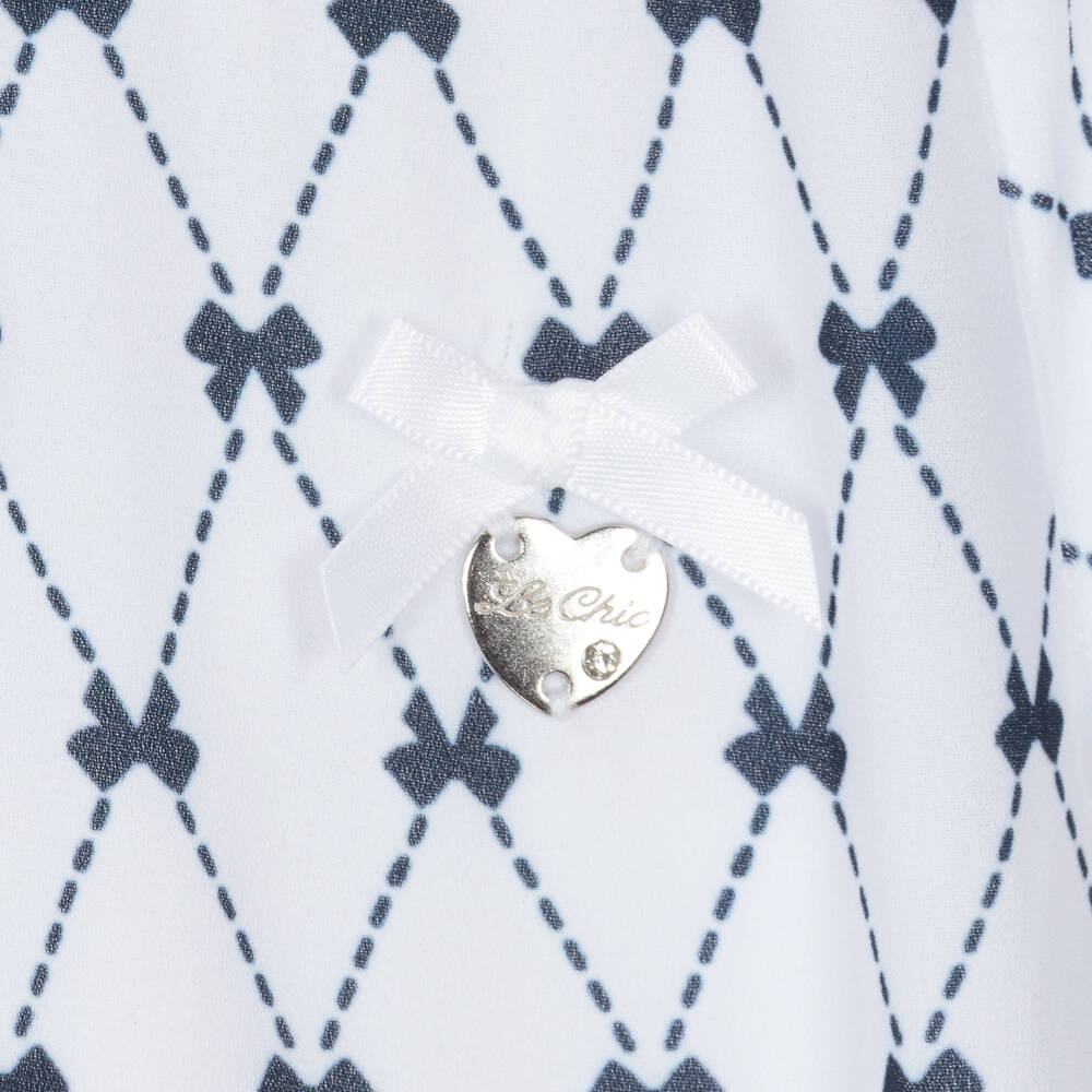 Le Chic-Girls White & Blue Chiffon Bow Dress | Childrensalon Outlet