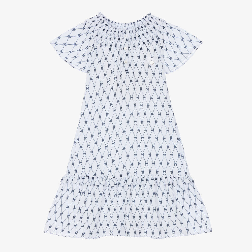 Le Chic - Robe mousseline bleue blanche nœud | Childrensalon