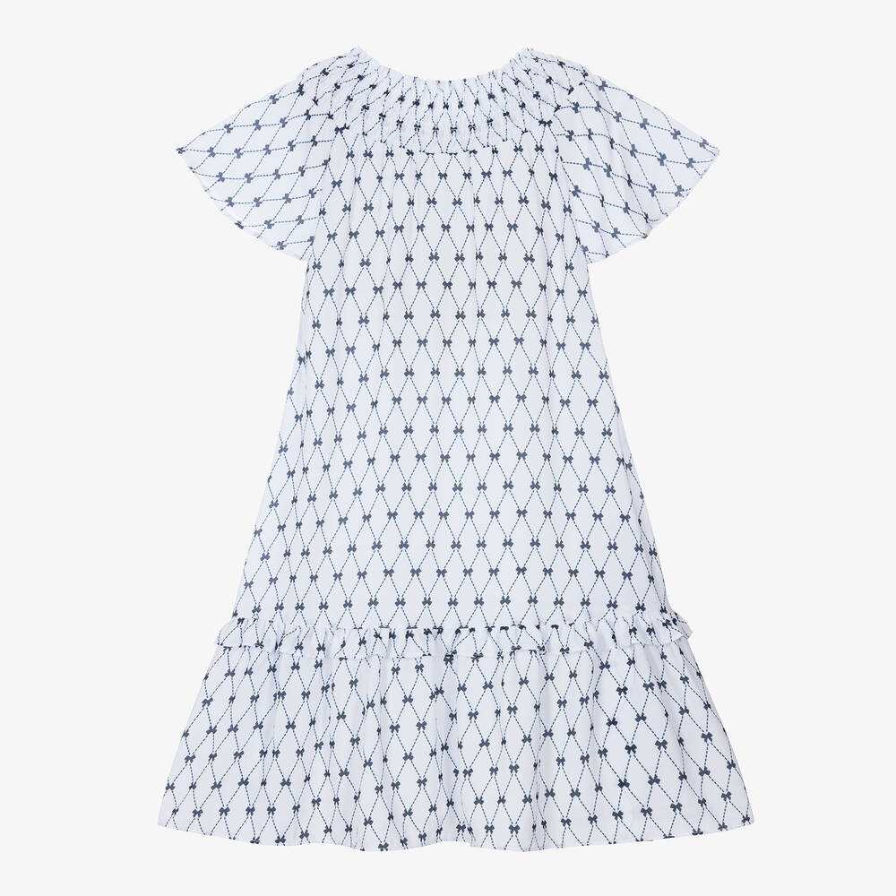 Le Chic-Girls White & Blue Chiffon Bow Dress | Childrensalon Outlet