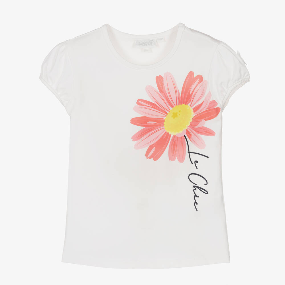 Le Chic-Girls White Cotton Daisy T-Shirt | Childrensalon Outlet