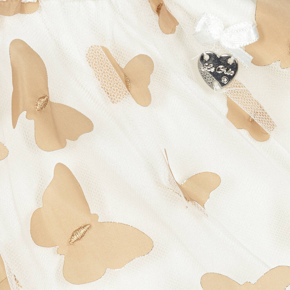 Le Chic-Girls White & Ivory Butterfly Tulle Skirt | Childrensalon Outlet