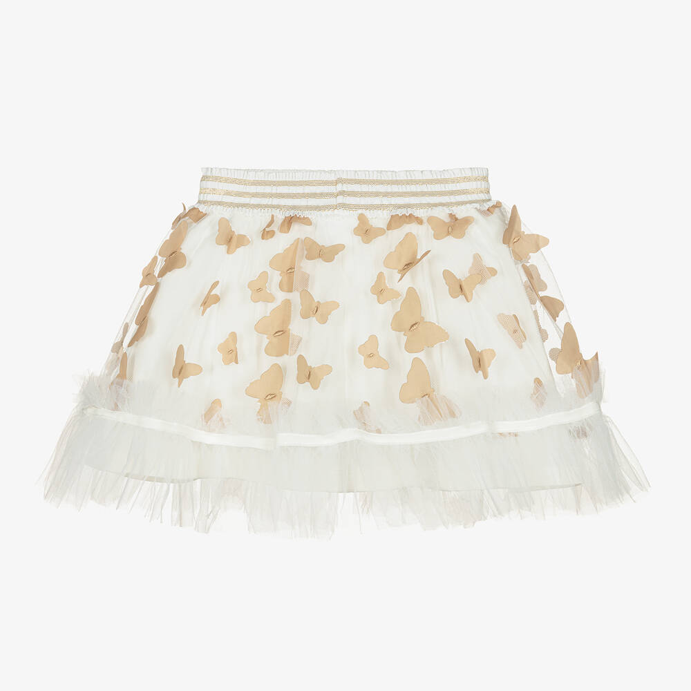 Le Chic-Girls White & Ivory Butterfly Tulle Skirt | Childrensalon Outlet