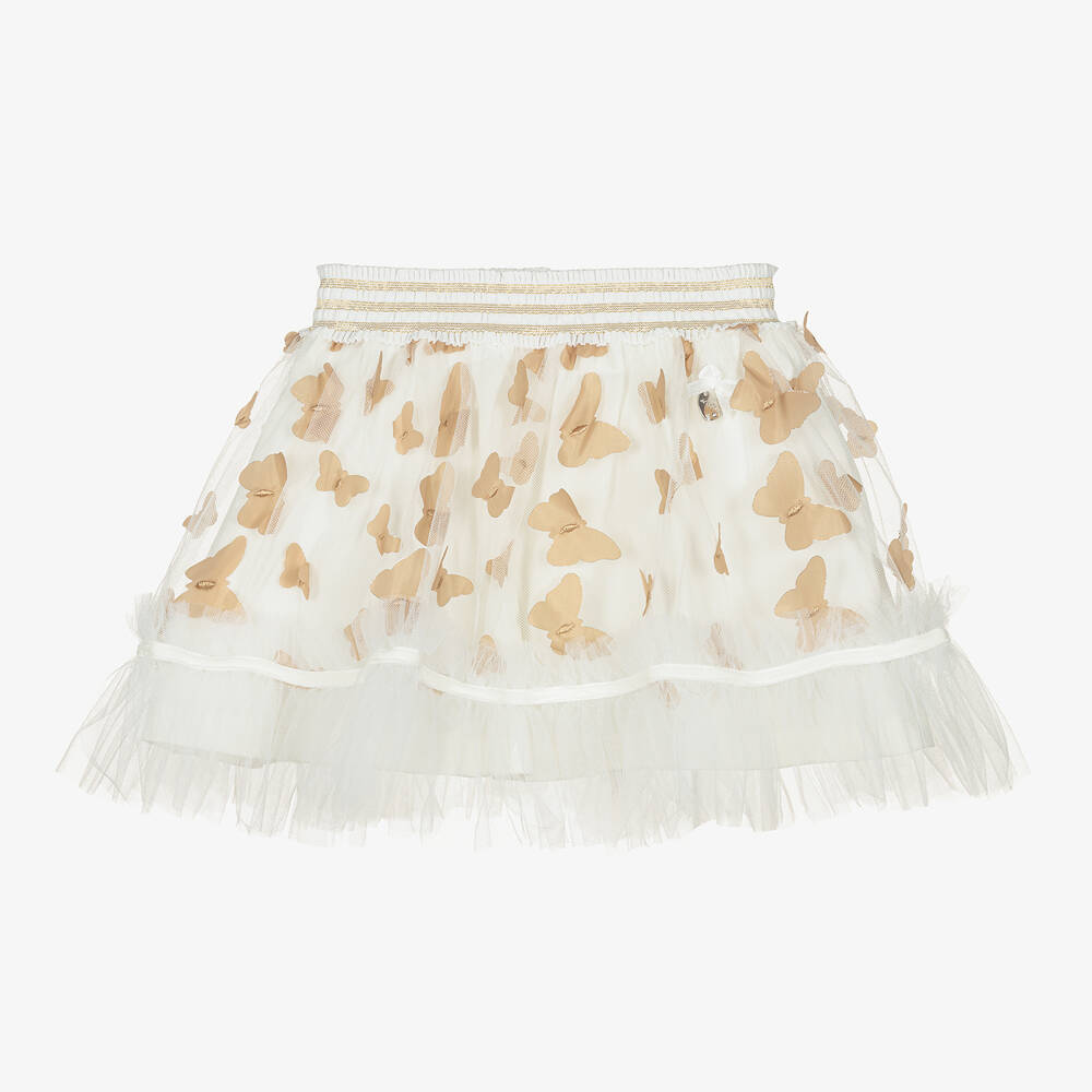 Le Chic - Girls White & Ivory Butterfly Tulle Skirt | Childrensalon