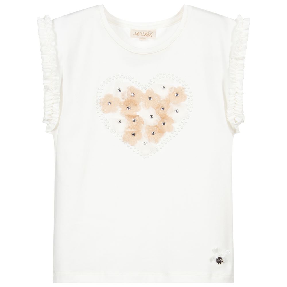Le Chic - Elfenbeinfarbenes T-Shirt mit Blumen-Herz | Childrensalon