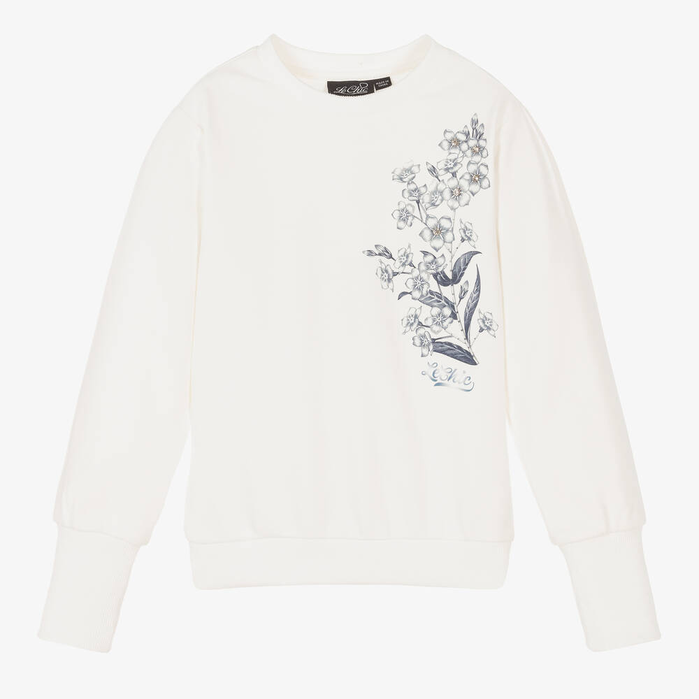 Le Chic - Ivory Floral Logo Sweatshirt | Childrensalon