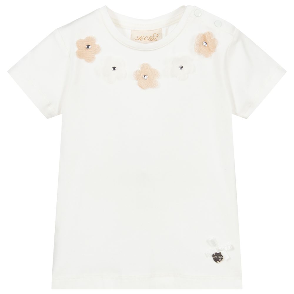 Le Chic - Elfenbeinfarbenes T-Shirt aus Biobaumwolle | Childrensalon