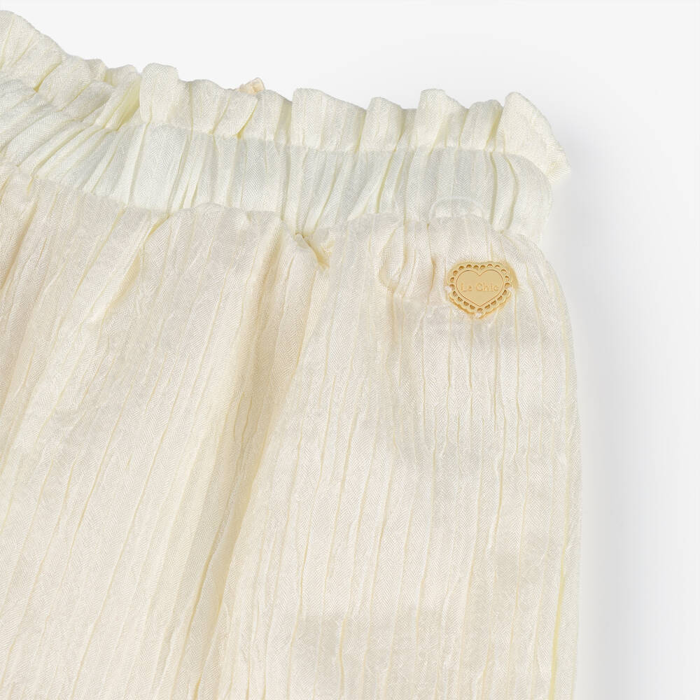 Le Chic-Ivory Satin Elegance Girls Pants | Childrensalon Outlet