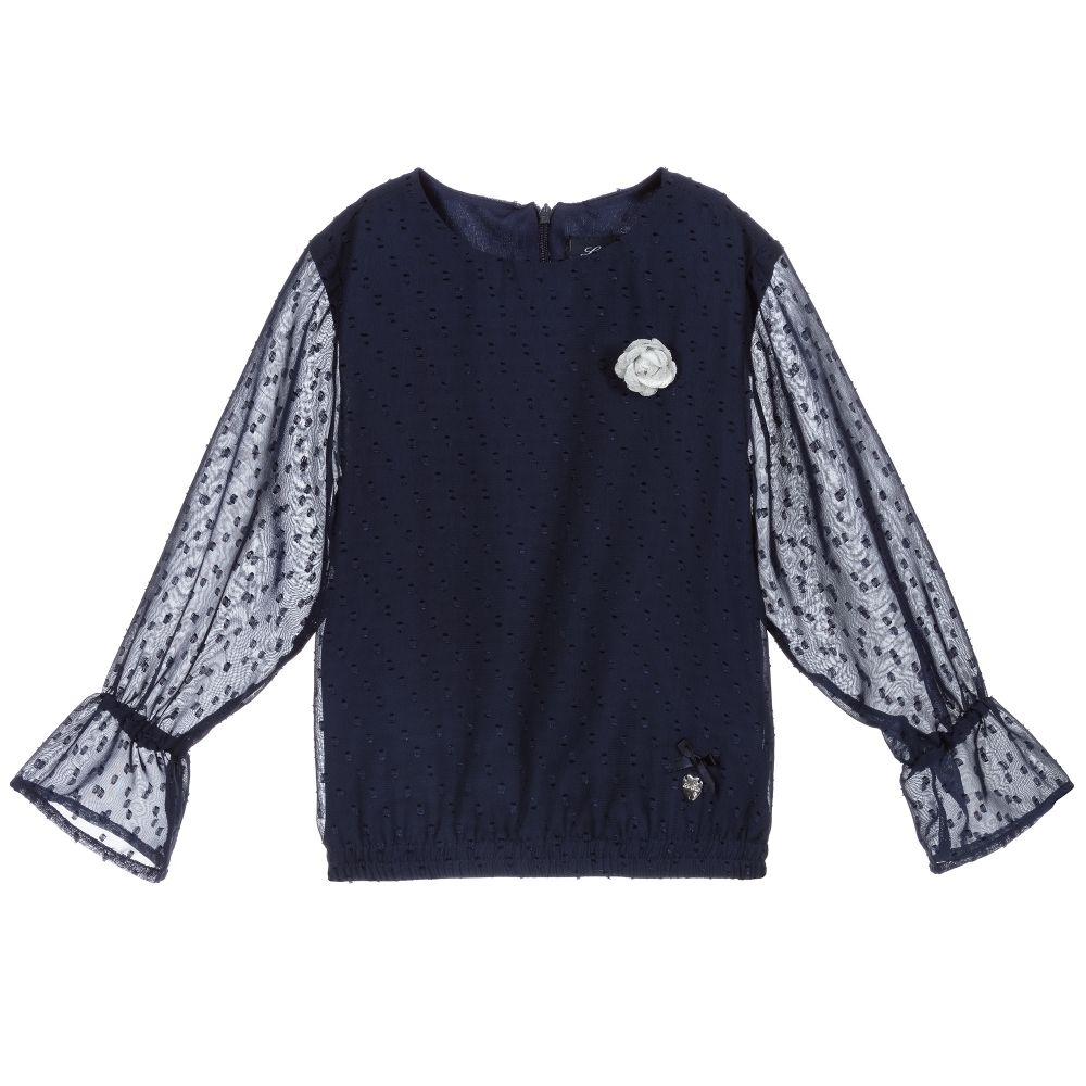 Le Chic-Navy Blue Chiffon Blouse  | Childrensalon Outlet
