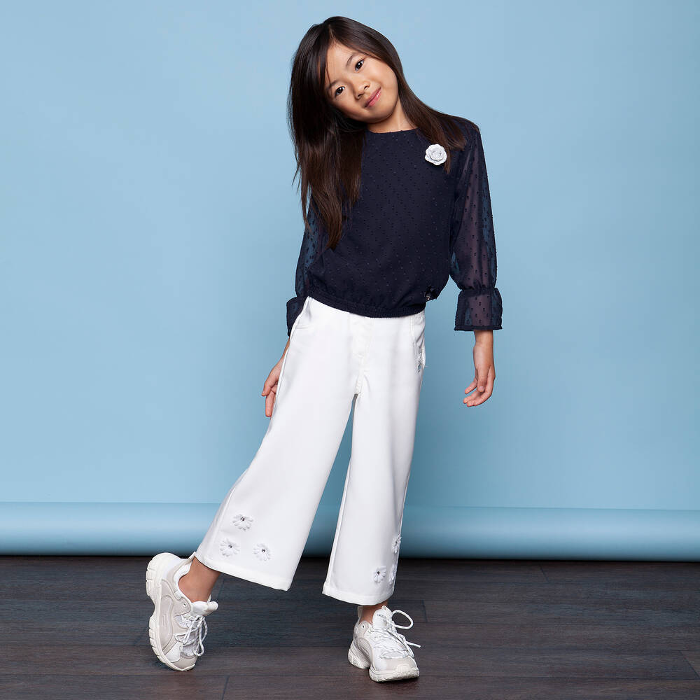 Le Chic-Navy Blue Chiffon Blouse  | Childrensalon Outlet