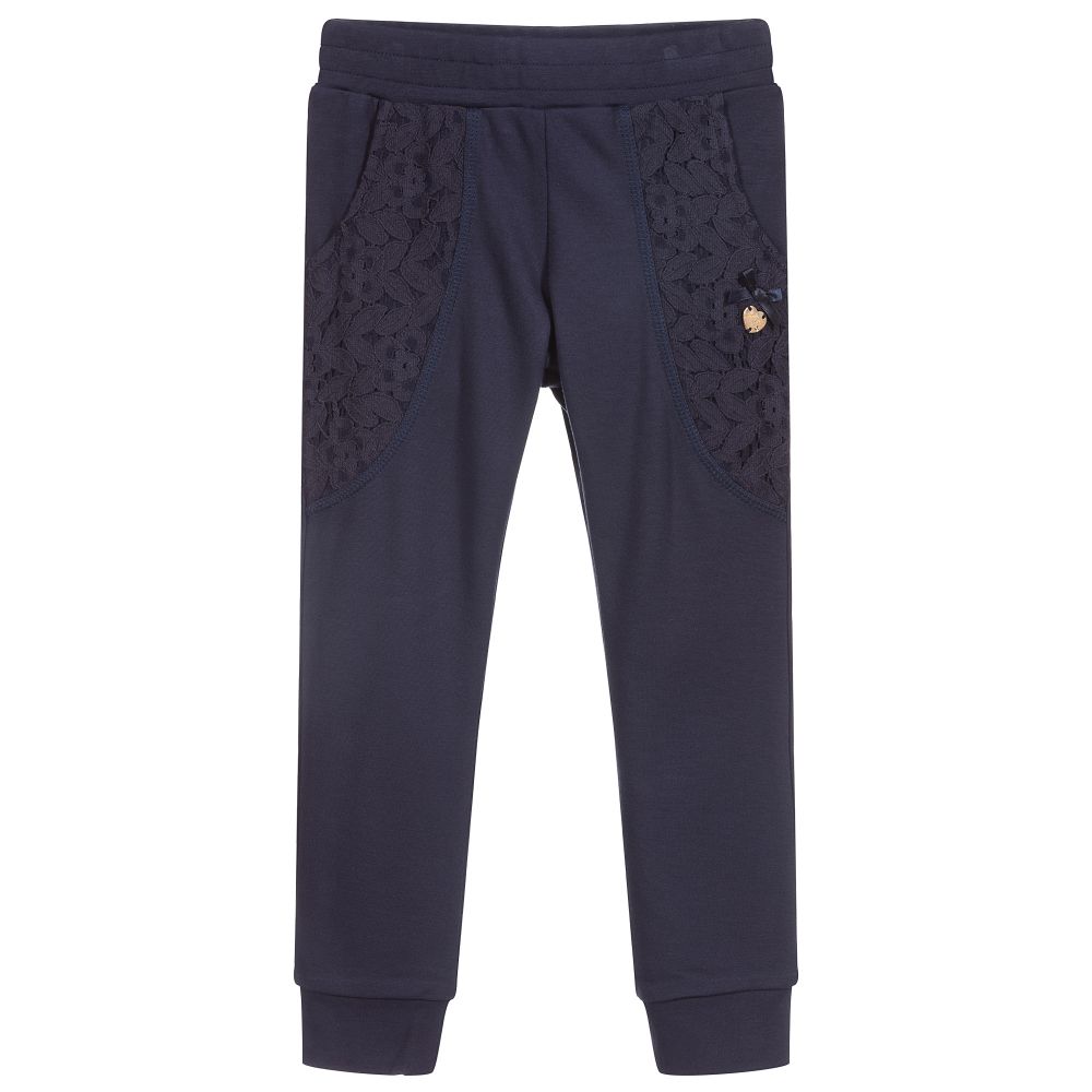 Le Chic - Navy Blue Joggers with Lace | Childrensalon
