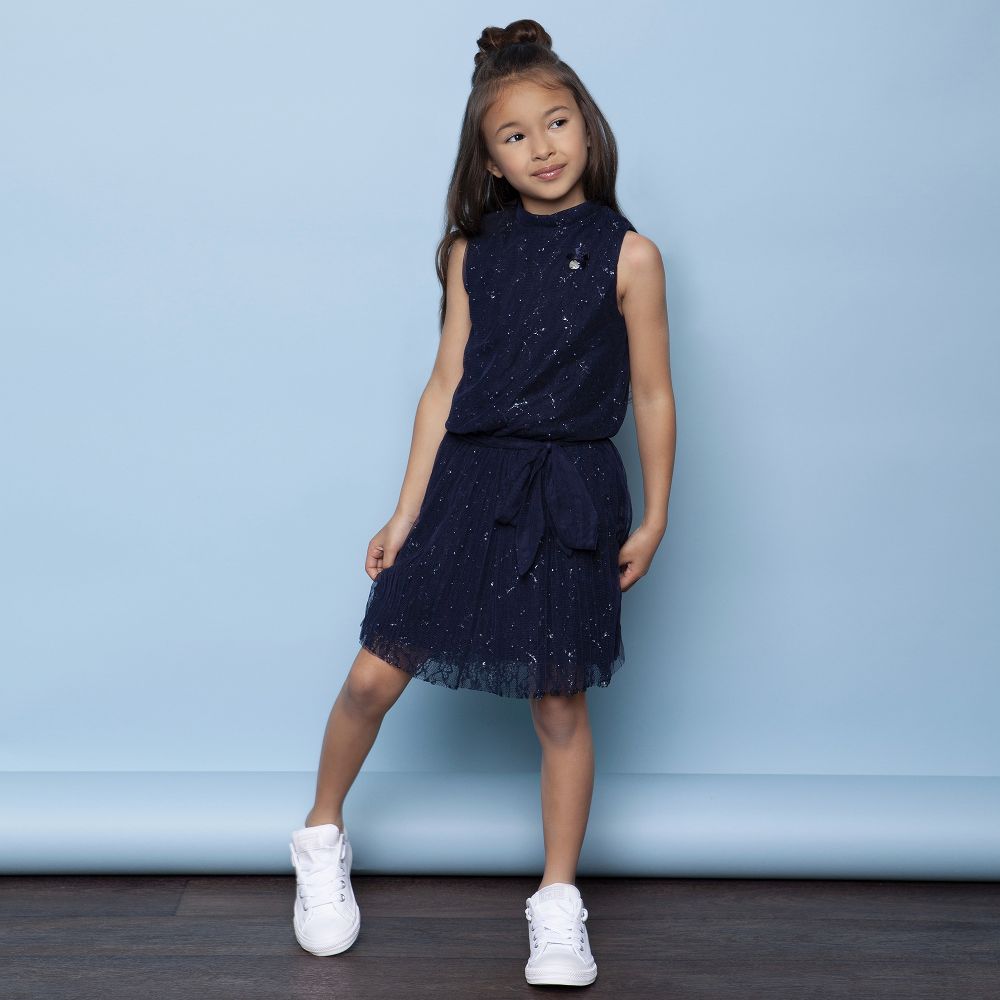 Le Chic Navy Blue Tulle Lace Dress Childrensalon Outlet