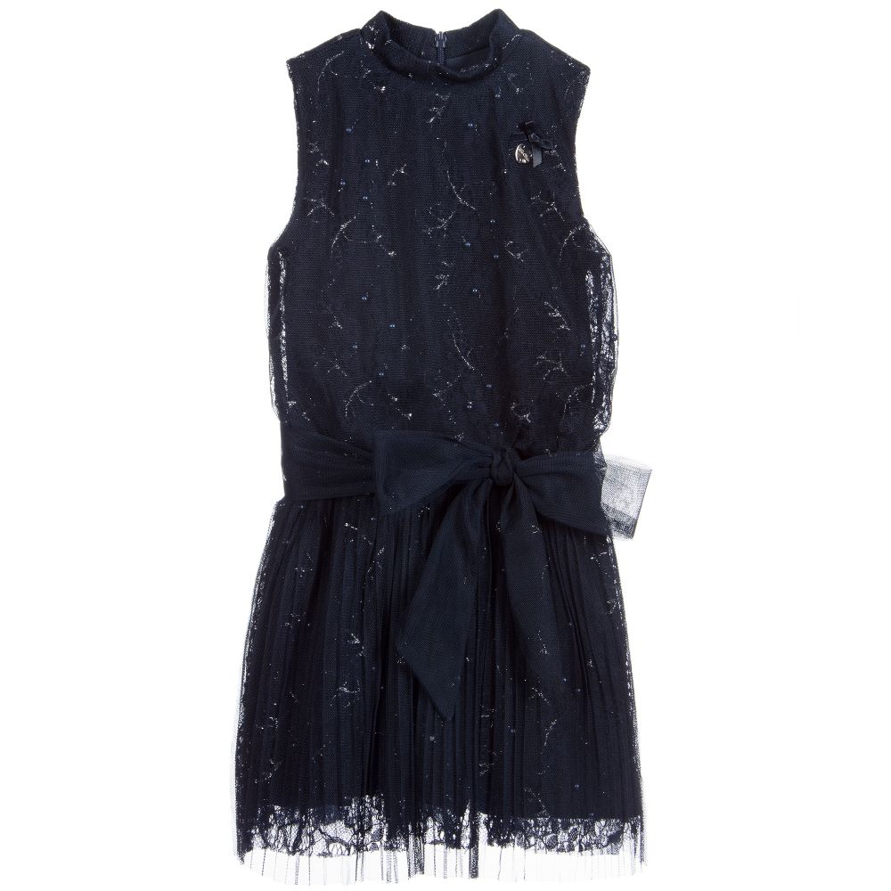 Le Chic - Navy Blue Tulle & Lace Dress  | Childrensalon