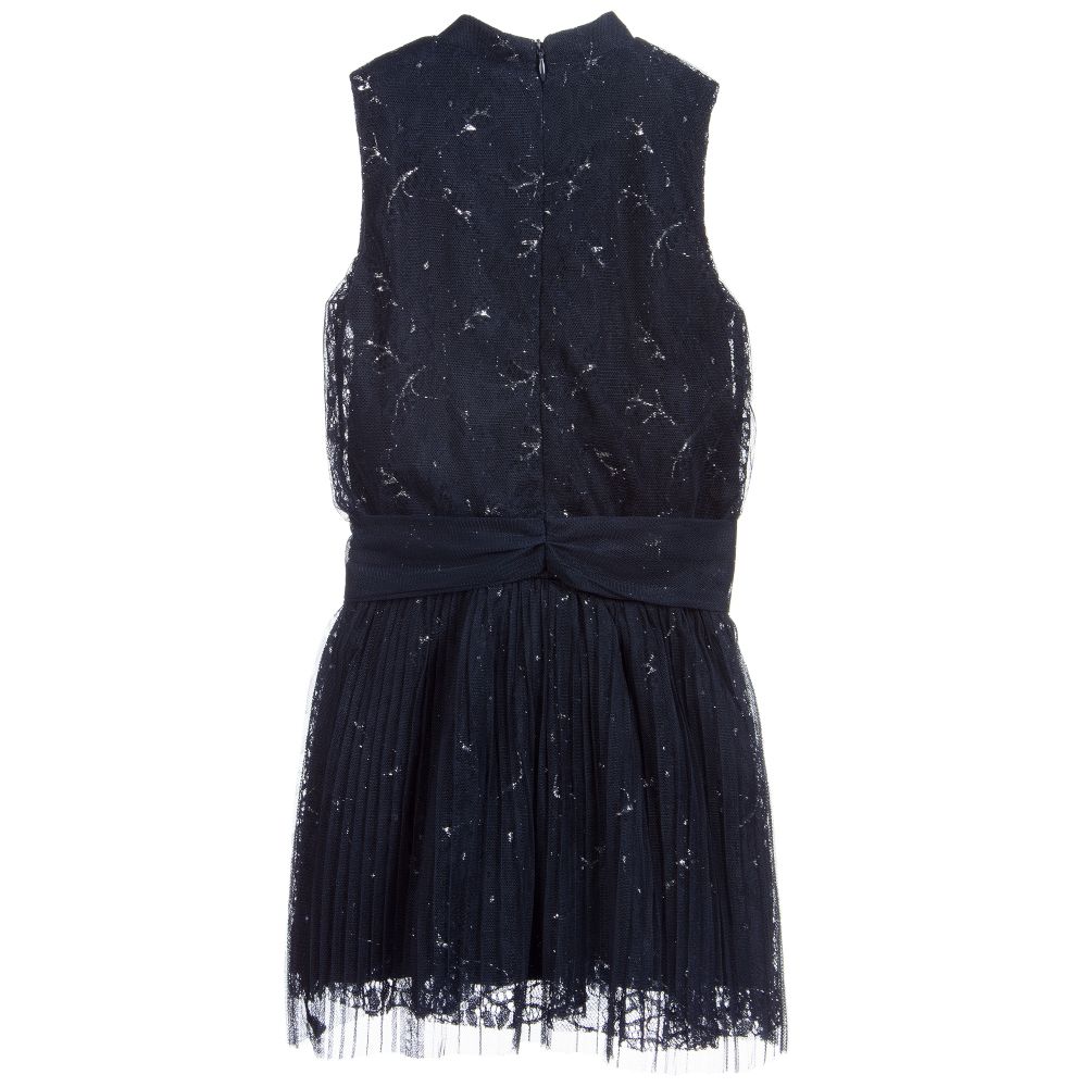 Le Chic-Navy Blue Tulle & Lace Dress  | Childrensalon Outlet
