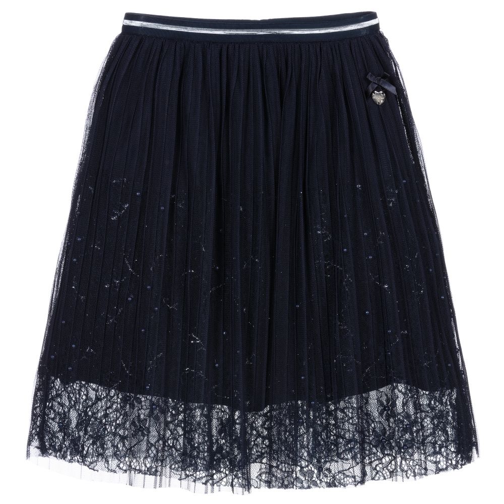 Le Chic - Navy Blue Tulle & Lace Skirt  | Childrensalon