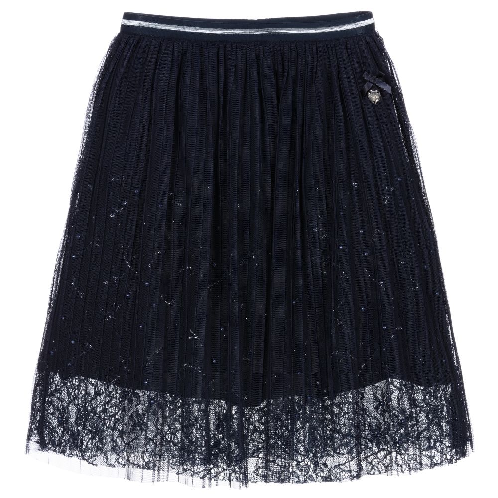 Le Chic-Navy Blue Tulle & Lace Skirt  | Childrensalon Outlet