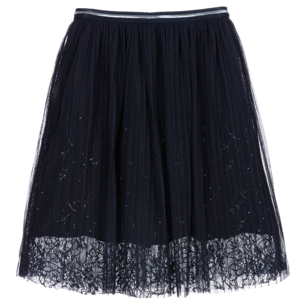Le Chic-Navy Blue Tulle & Lace Skirt | Childrensalon Outlet