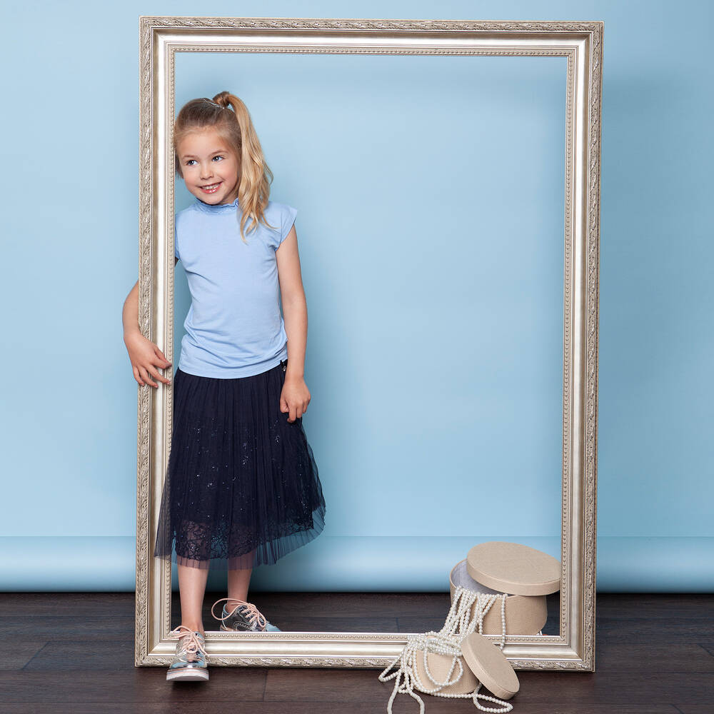 Le Chic-Navy Blue Tulle & Lace Skirt | Childrensalon Outlet