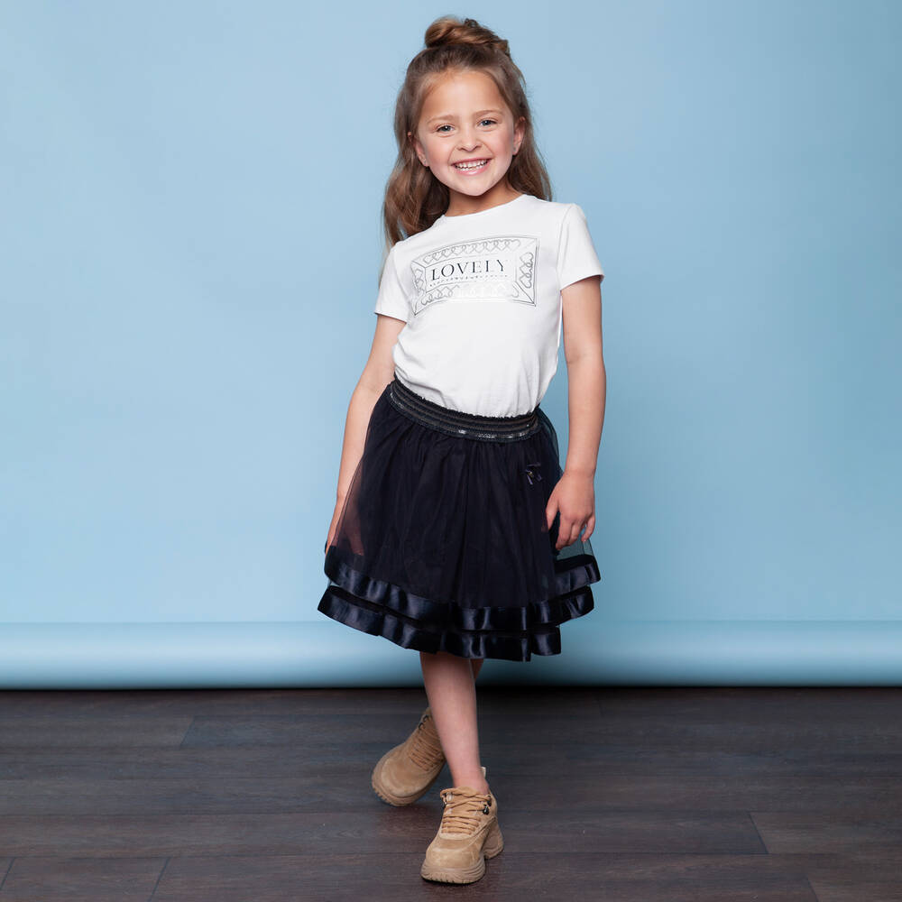 Le Chic-Navy Blue Tulle Skirt  | Childrensalon Outlet