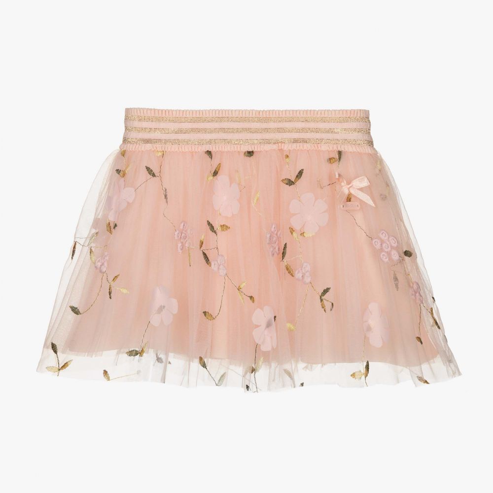 Pink Floral Tulle Baby Skirt
