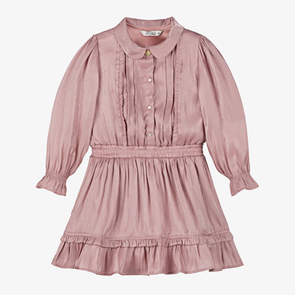 Le Chic-Pink Silky Button Up Collared Dress | Childrensalon Outlet