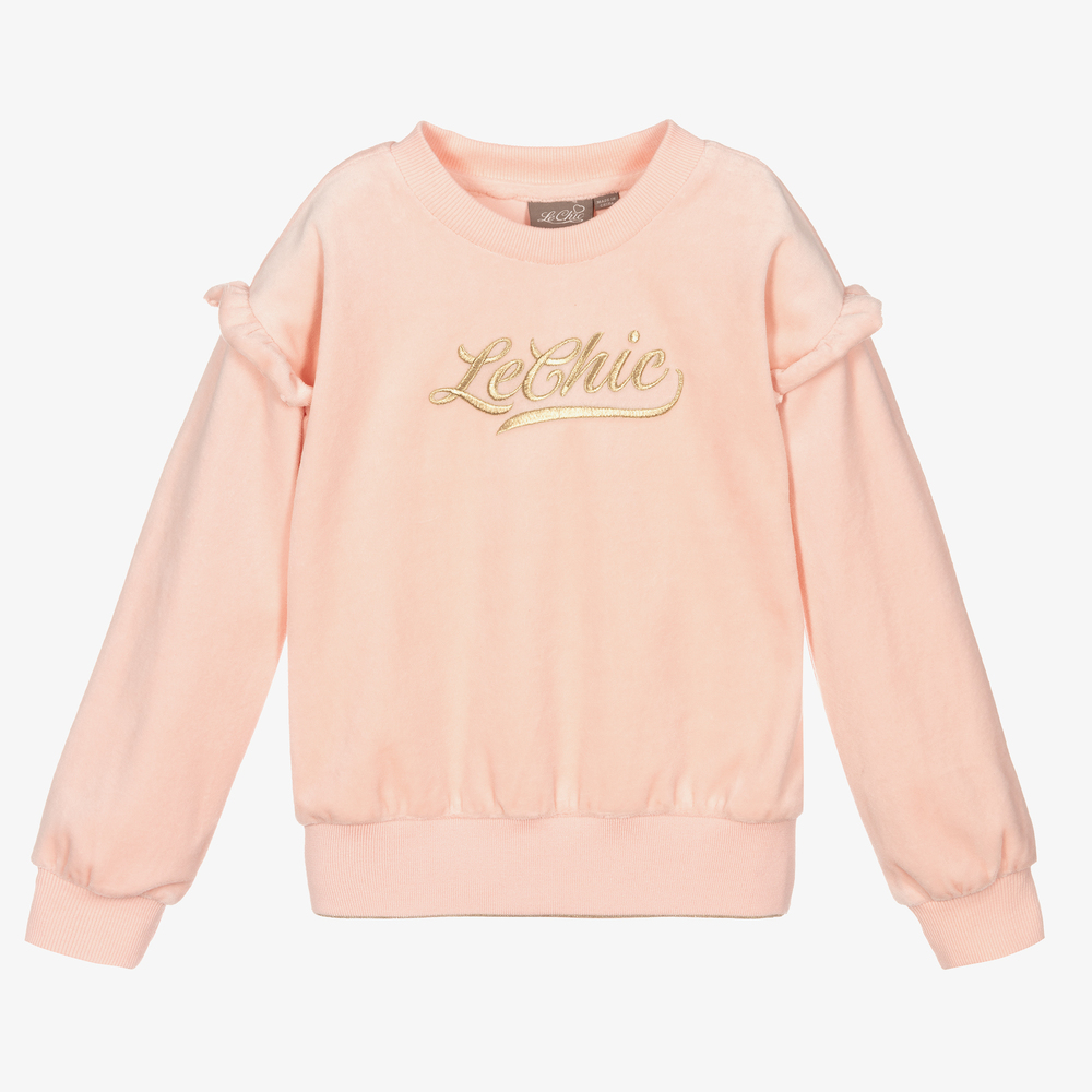 Le Chic - Pink Velour Logo Sweatshirt | Childrensalon