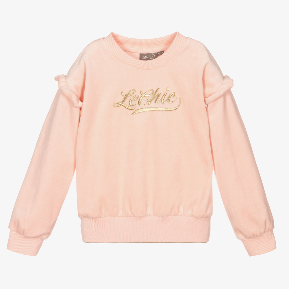 Le Chic - Sweat rose en velours | Childrensalon