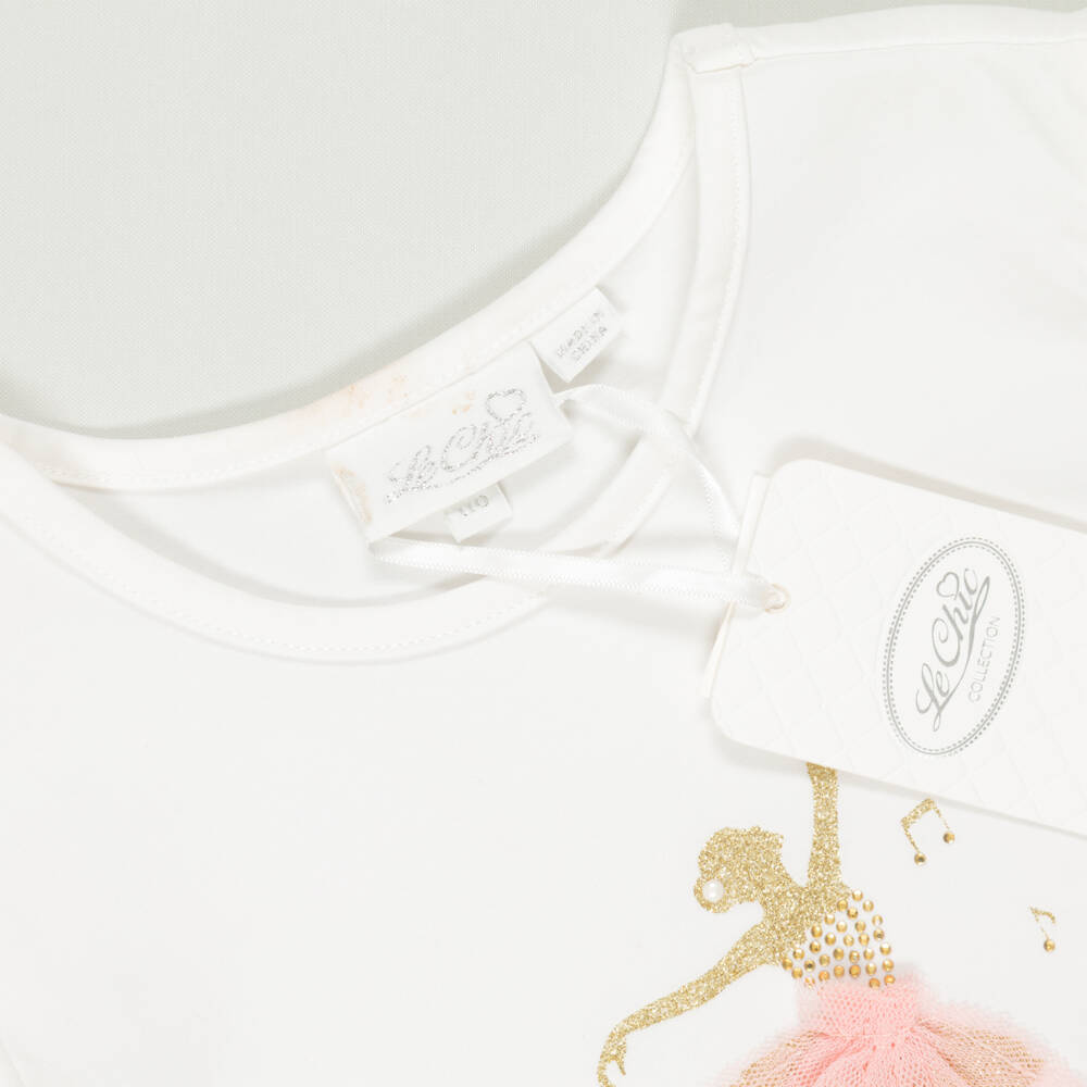 Le Chic-Preloved Girls Ivory Cotton Ballerina T-Shirt (4-5 years) | Childrensalon Outlet