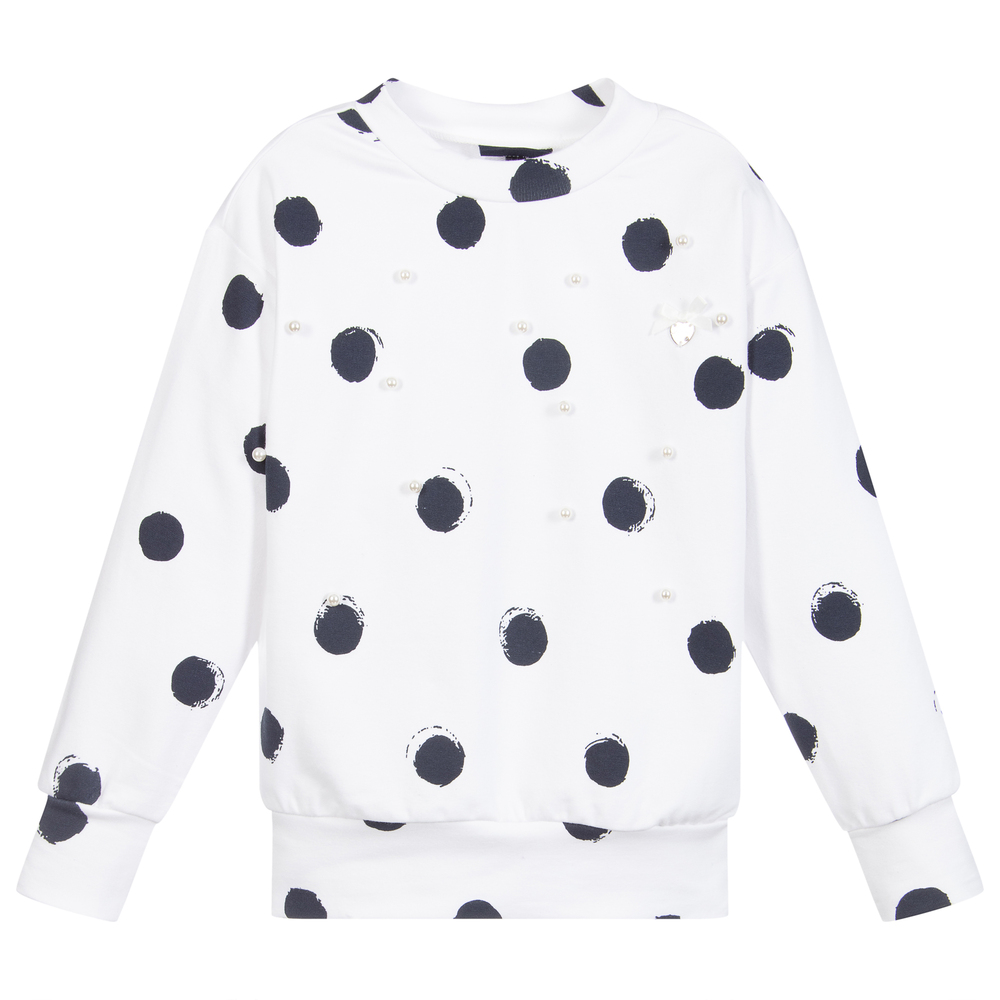 Le Chic - White & Blue Spot Sweatshirt | Childrensalon