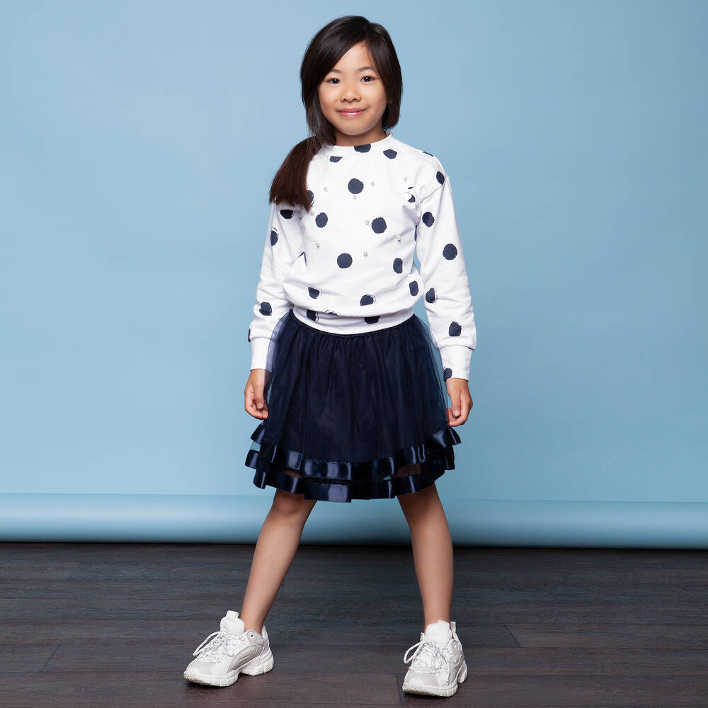 Le Chic-White & Blue Spot Sweatshirt | Childrensalon Outlet