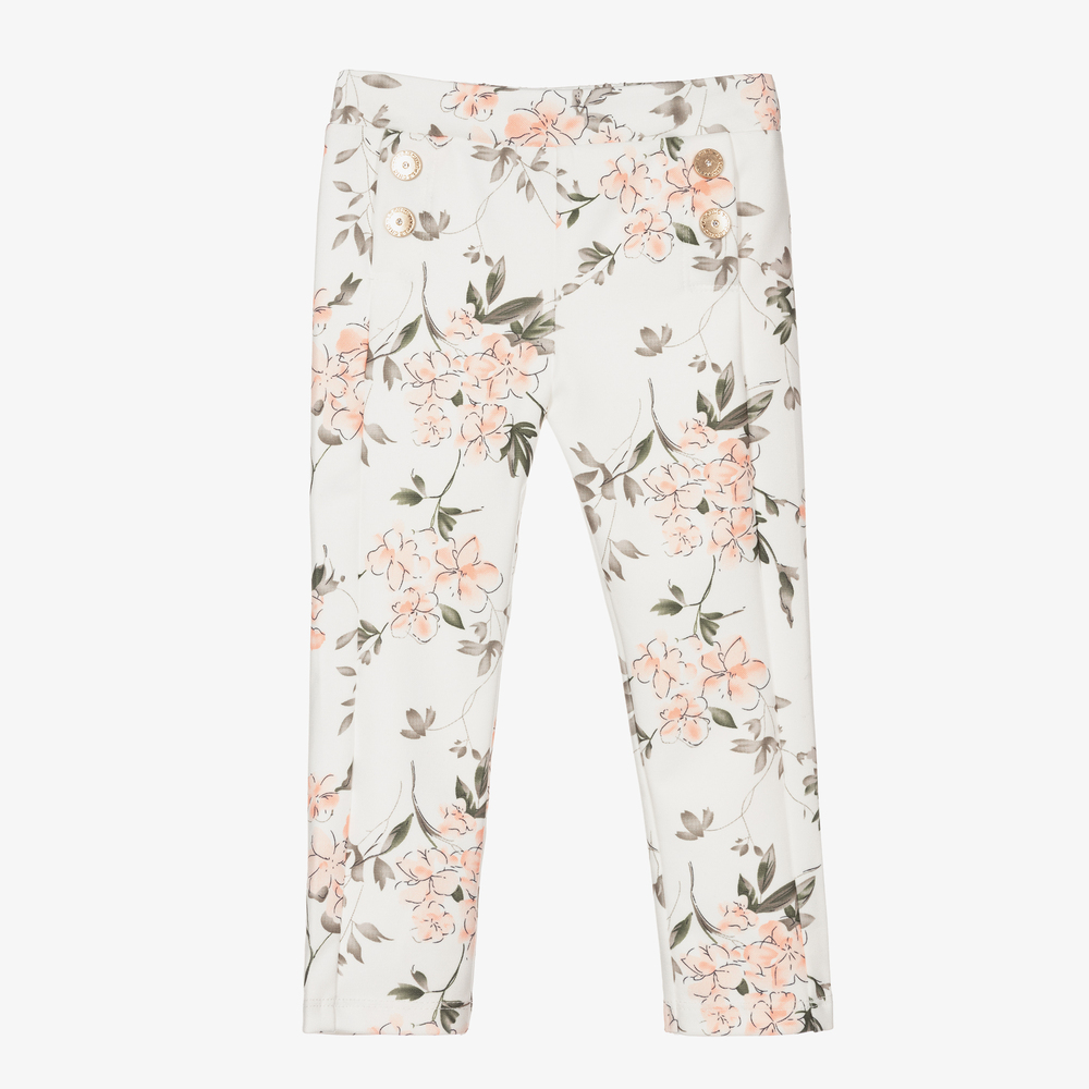 Le Chic - White & Pink Floral Leggings | Childrensalon