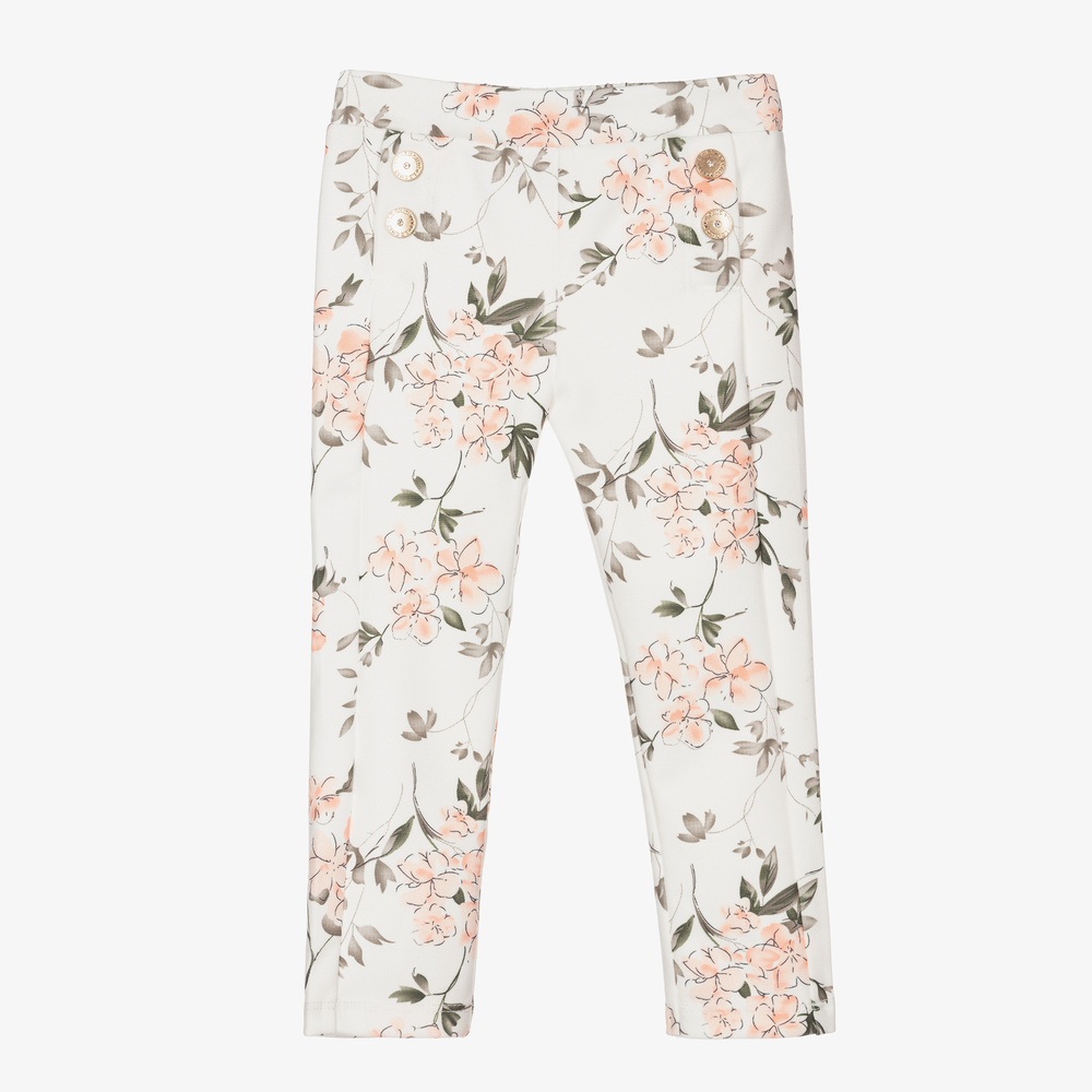 Le Chic - Geblümte Leggings in Weiß und Rosa | Childrensalon