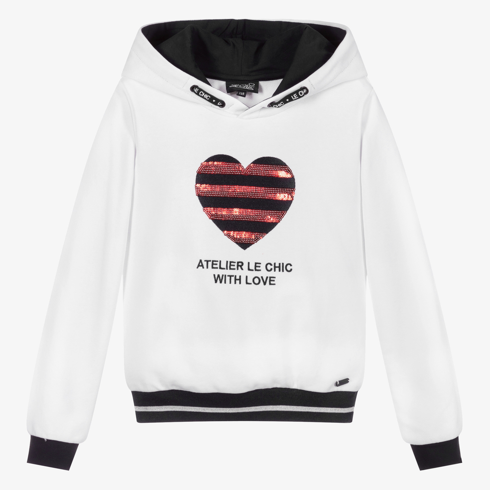 Le Chic-Белая худи с сердцем из пайеток | Childrensalon Outlet