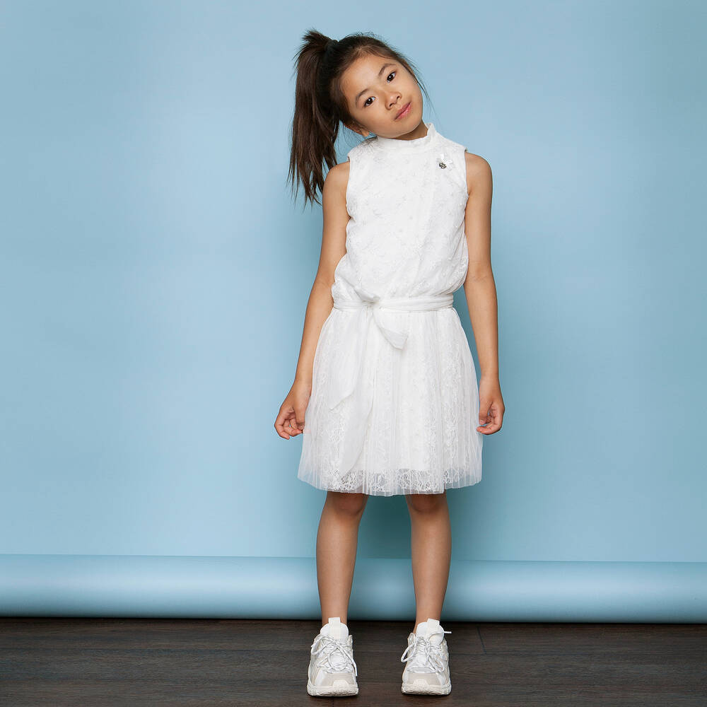 Le Chic-White Tulle & Lace Dress  | Childrensalon Outlet