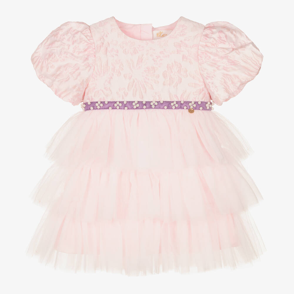 Le Mu - Robe rose en brocart Bébé fille | Childrensalon