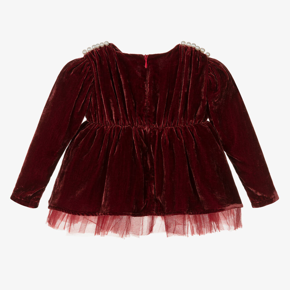 Le Mu-Baby Girls Red Velvet Dress | Childrensalon Outlet