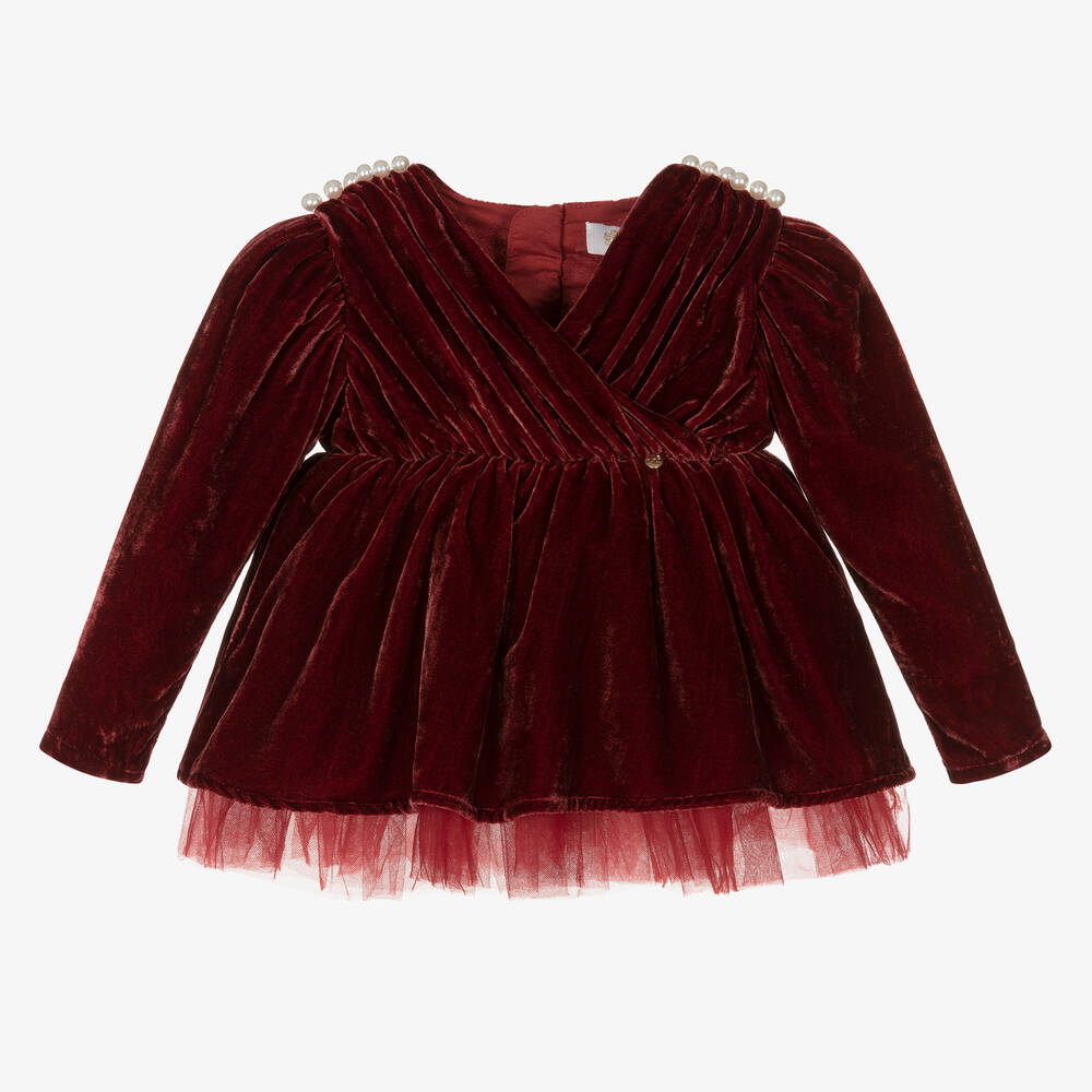 Le Mu - Красное бархатное платье для малышек | Childrensalon